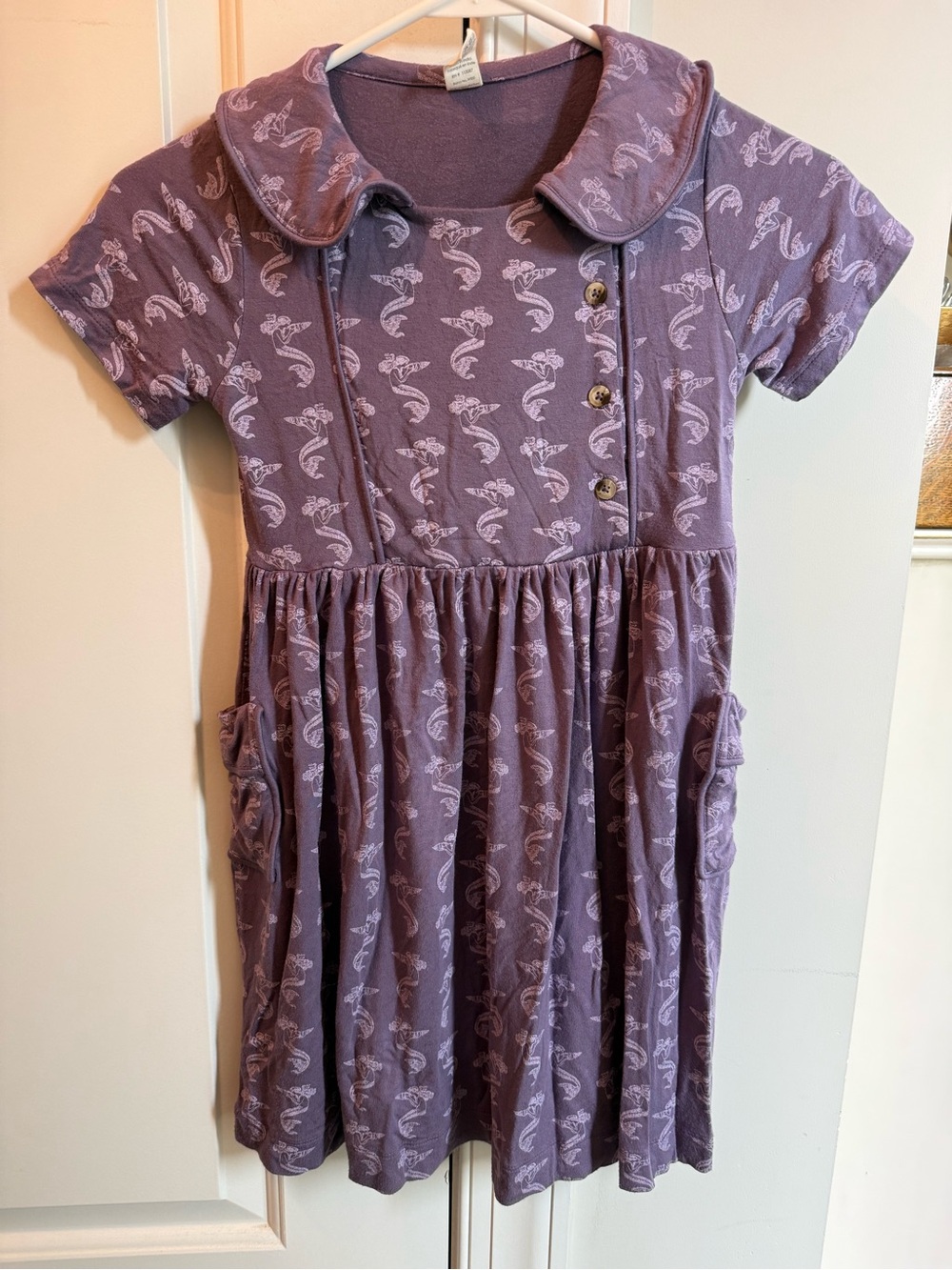 Kate QuinnGirls' Purple Mermaid-Print Casual Dress with Peter Pan Collar